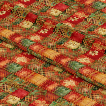Red Green Gold Christmas Pattern 19 Quilting Cotton Fabric