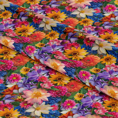 Realistic Flower Patch Pattern 3 Quilting Cotton Fabric
