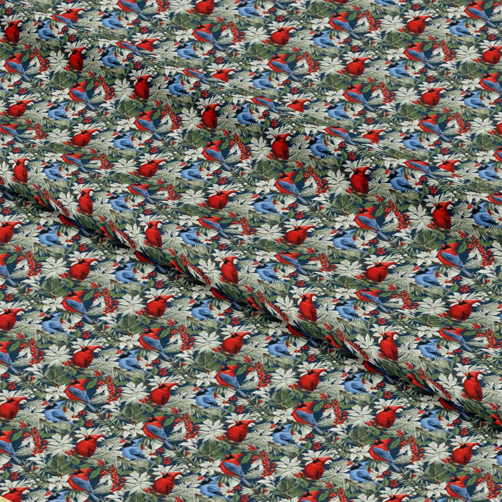 - Allover Christmas Cardinals Pattern 1 Quilting Cotton Fabric  
- Red cardinals  
- Blue jays  
- Green pine needles  
- White pinecones  
- Holiday fabric  
- Seasonal print  
- Quilting cotton  
- Festive colors  
- Nature-inspired design  
- Fabric yardage
