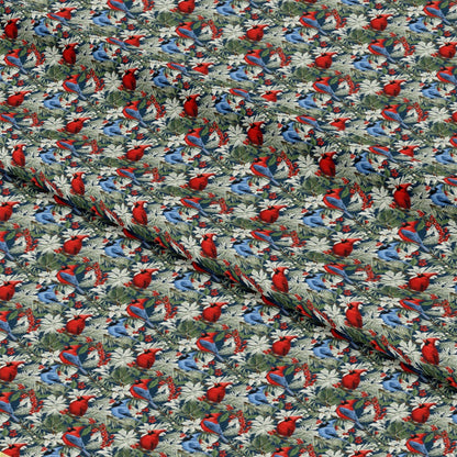 - Allover Christmas Cardinals Pattern 1 Quilting Cotton Fabric  
- Red cardinals  
- Blue jays  
- Green pine needles  
- White pinecones  
- Holiday fabric  
- Seasonal print  
- Quilting cotton  
- Festive colors  
- Nature-inspired design  
- Fabric yardage