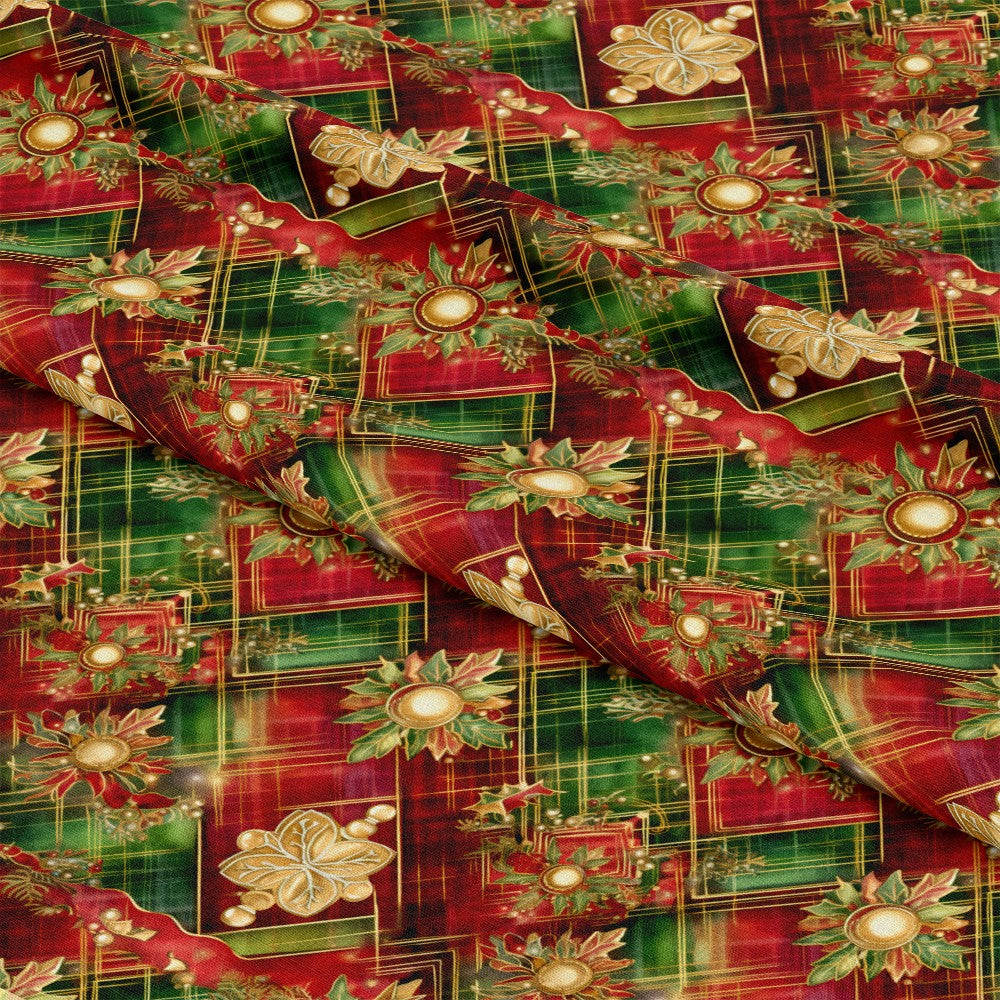 Red Green Gold Christmas Pattern 17 Quilting Cotton Fabric