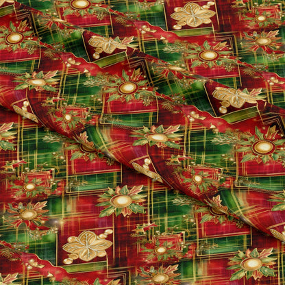 Red Green Gold Christmas Pattern 17 Quilting Cotton Fabric