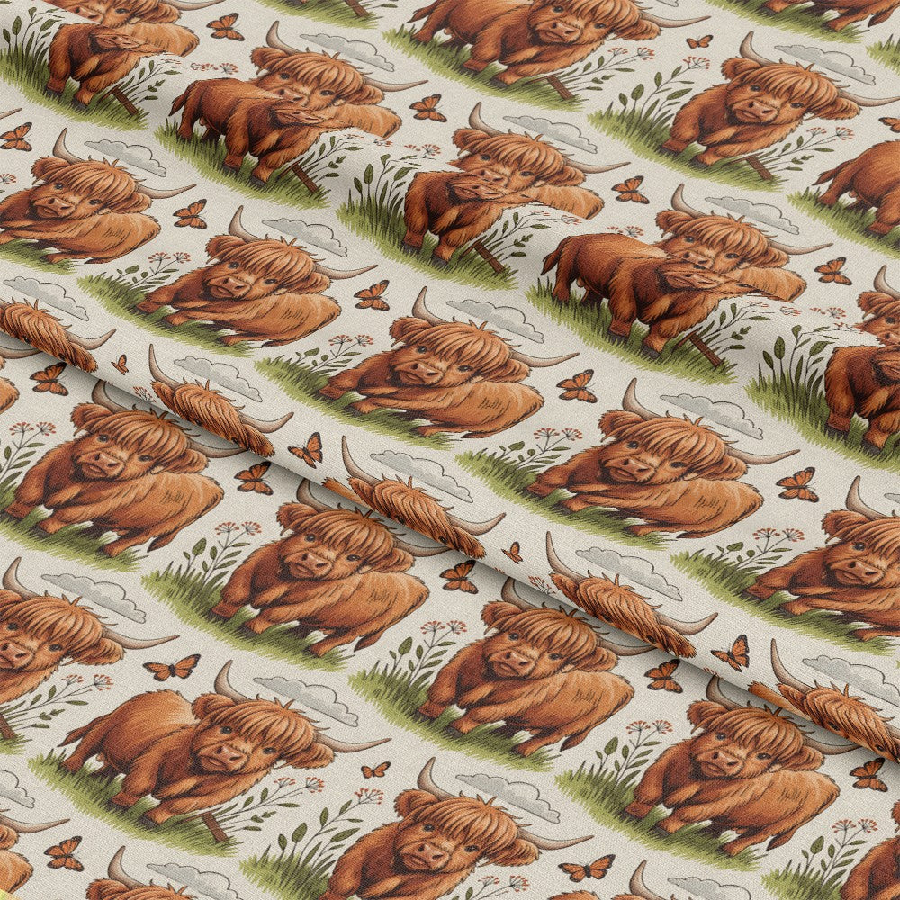 Cartoon Highland Cows Pattern 20 Quilting Cotton Fabric