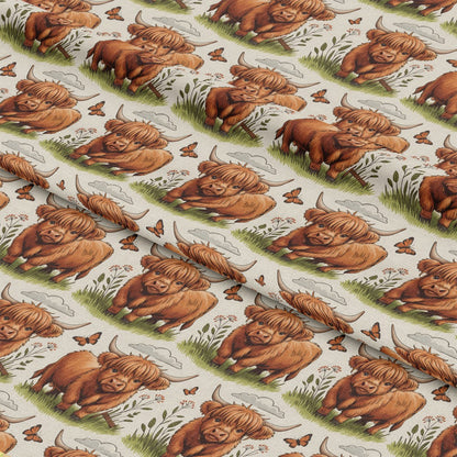 Cartoon Highland Cows Pattern 20 Quilting Cotton Fabric
