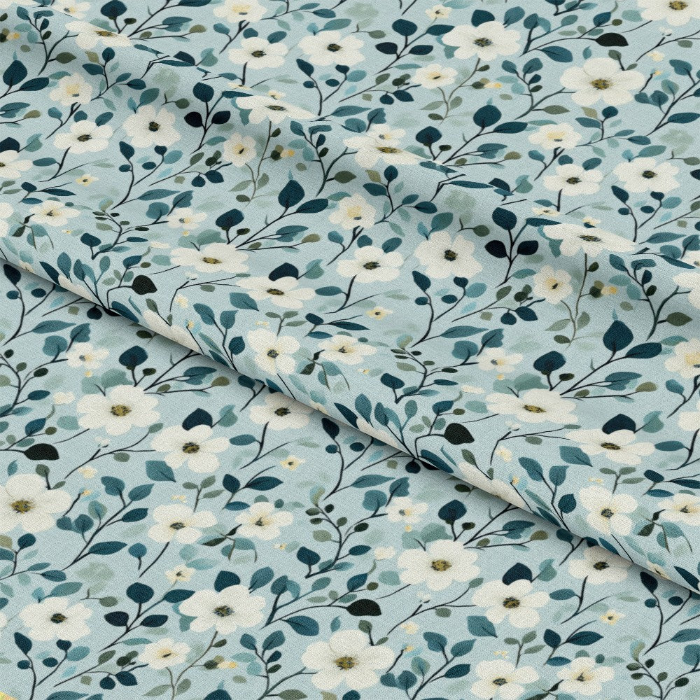 Cornflower Blue Floral Pattern 7 Quilting Cotton Fabric
