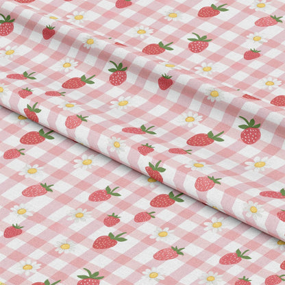 Berries with Flowers Gingham Pattern 17 Quilting Cotton Fabric
