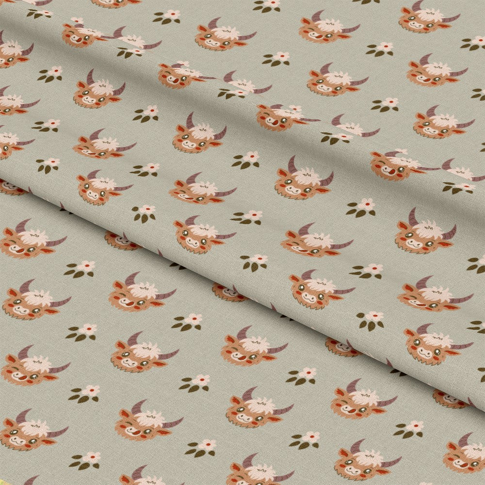 Cute Baby Highland Cows Pattern 9 Quilting Cotton Fabric