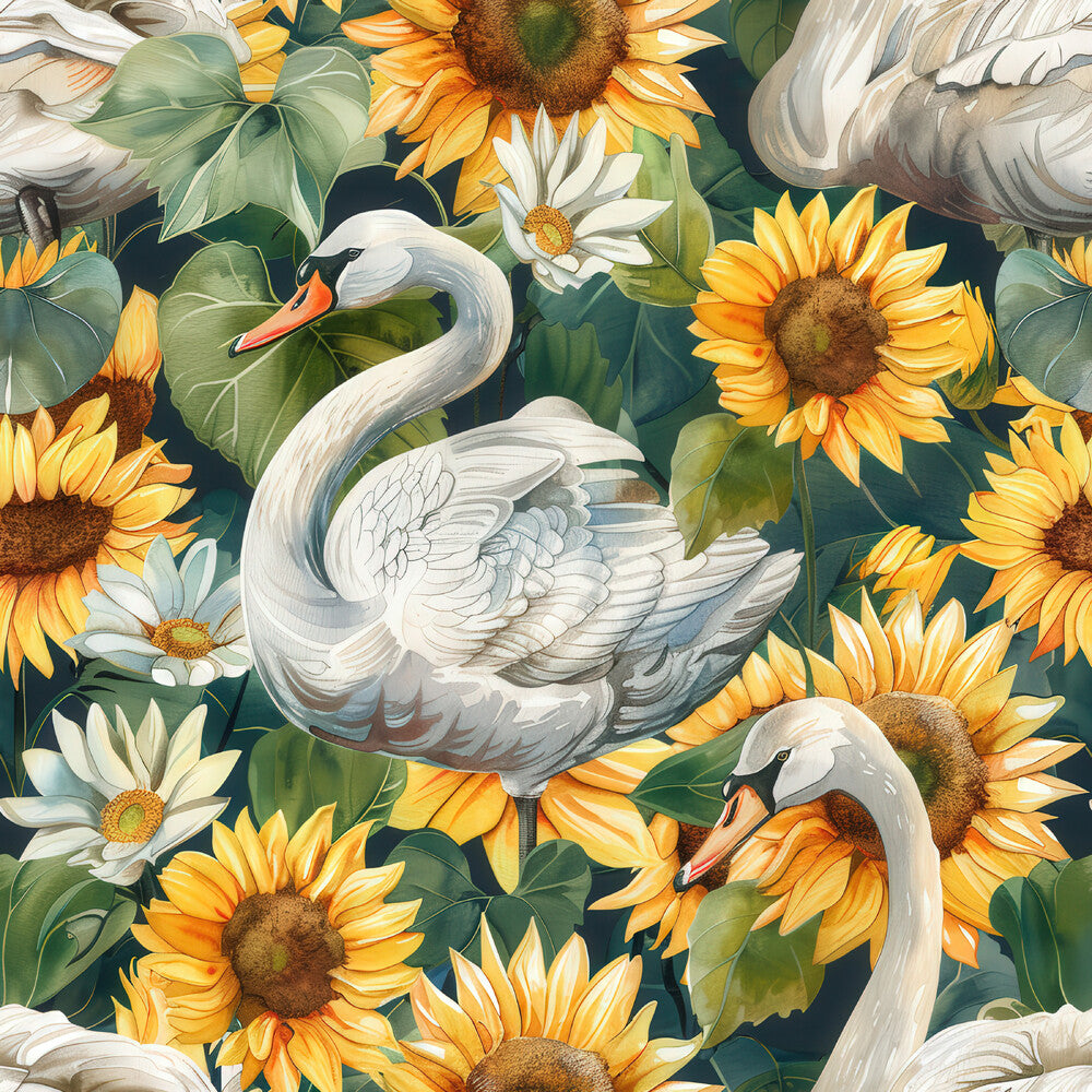 Watercolor Swan Sunflowers Fat Quarter Bundle