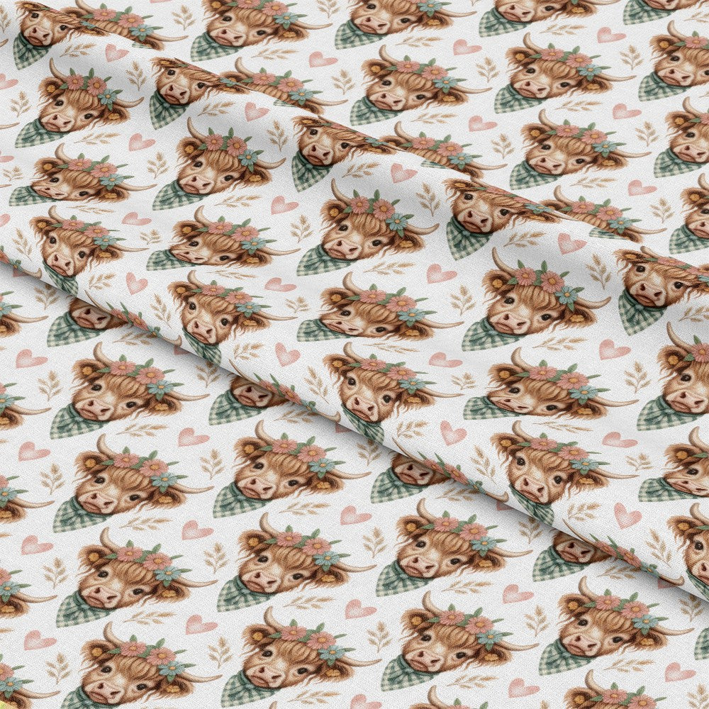 Highland Cow Heads Pattern 4 Quilting Cotton Fabric