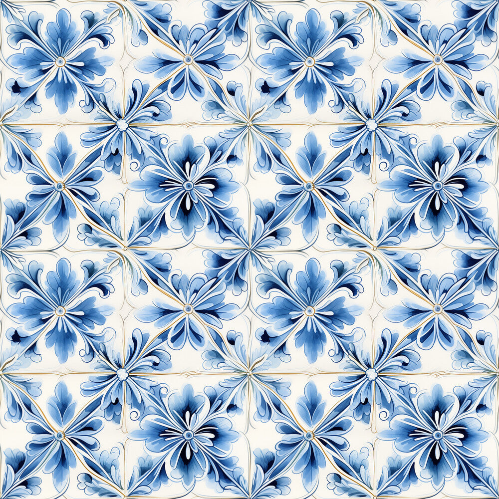 Blue Handpainted Tiles Fat Quarter Bundle