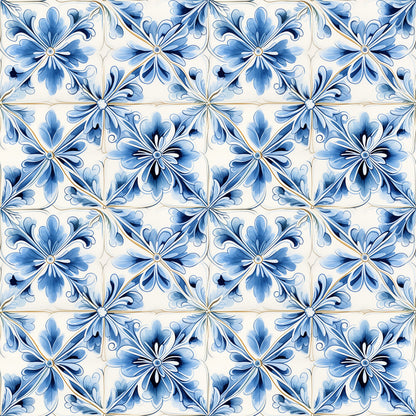 Blue Handpainted Tiles Fat Quarter Bundle