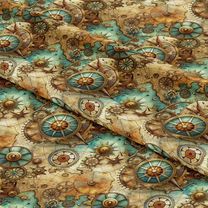 Steampunk Old Maps Pattern 3 Quilting Cotton Fabric
