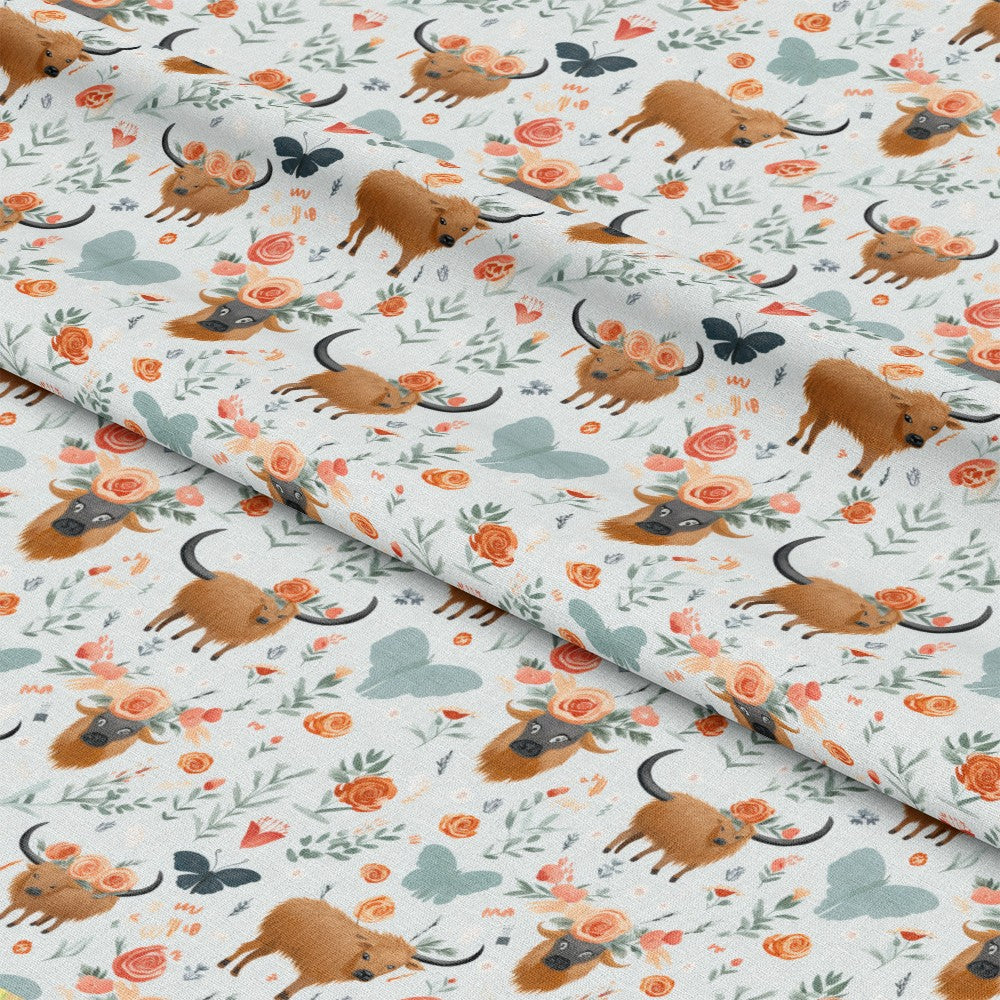 Handdrawn Highland Cows Pattern 5 Quilting Cotton Fabric
