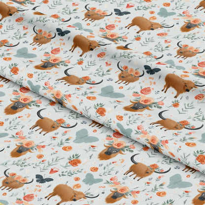 Handdrawn Highland Cows Pattern 5 Quilting Cotton Fabric