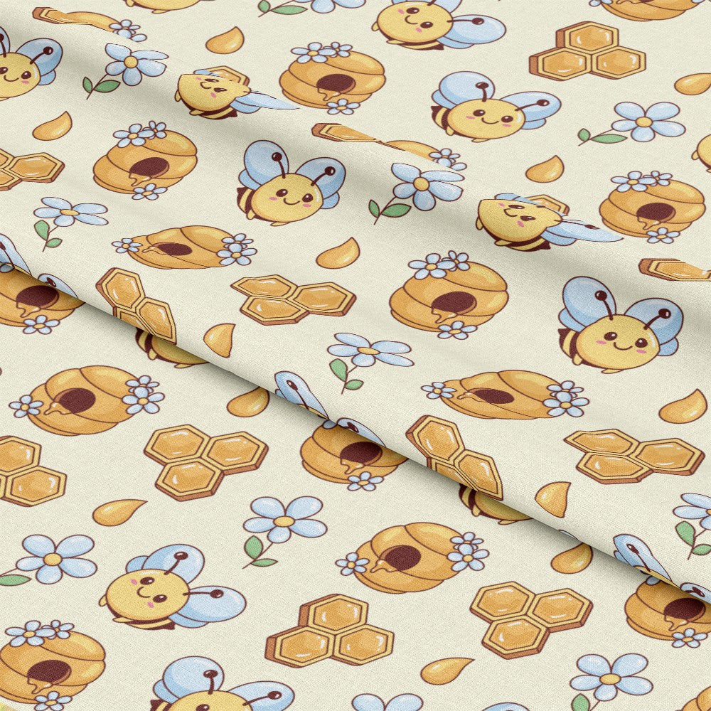 Cute Kawaii Bee Pattern 1 Quilting Cotton Fabric