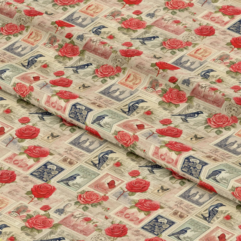 Vintage Love Stamps Pattern 1 Quilting Cotton Fabric