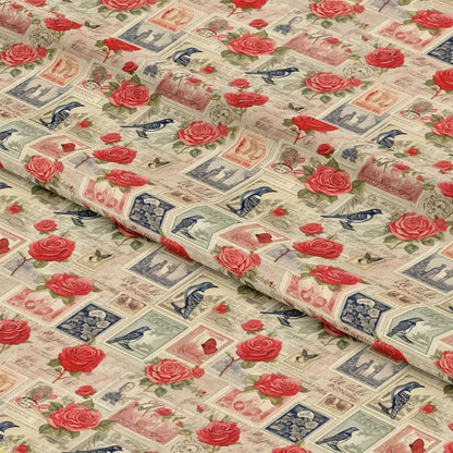Vintage Love Stamps Pattern 1 Quilting Cotton Fabric
