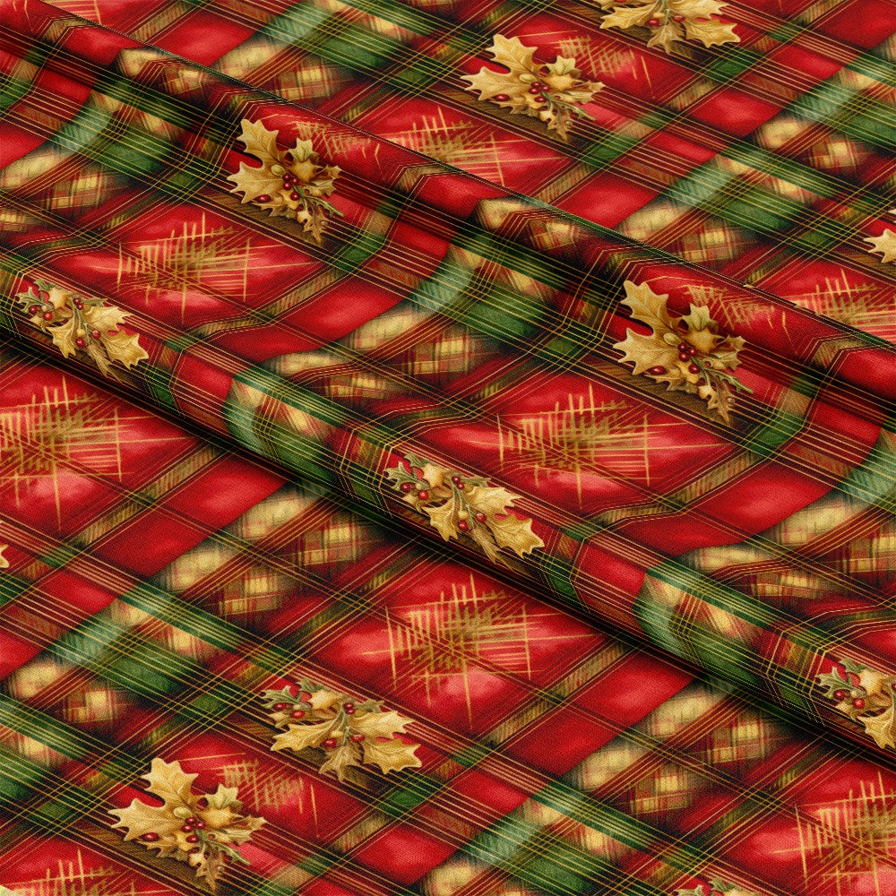 Red Green Gold Christmas Pattern 14 Quilting Cotton Fabric