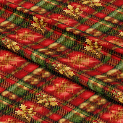 Red Green Gold Christmas Pattern 14 Quilting Cotton Fabric