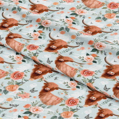 Handdrawn Highland Cows Pattern 6 Quilting Cotton Fabric