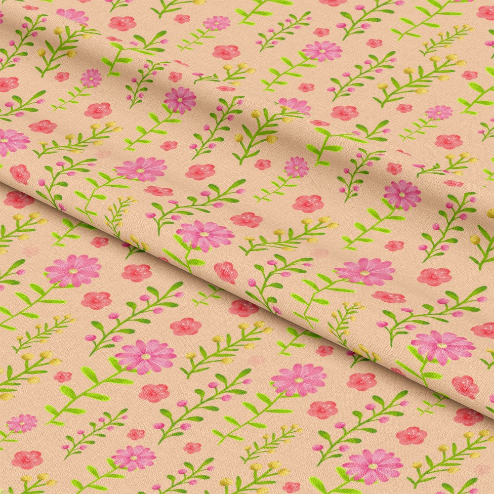 Handdrawn Pink Flowers Pattern 2 Quilting Cotton Fabric