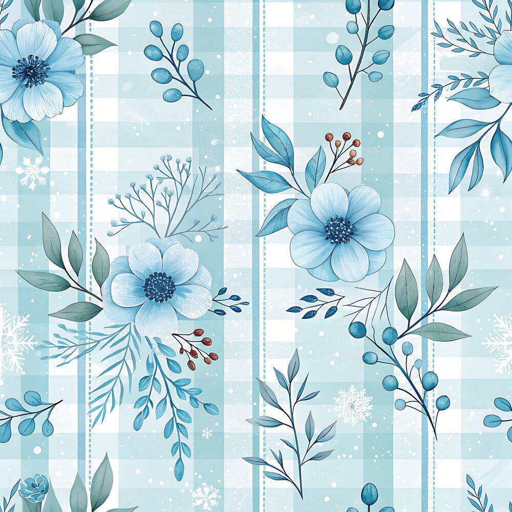 Blue Winter Floral Plaid Fat Quarter Bundle