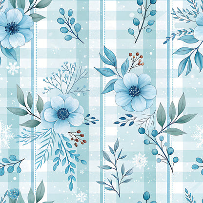 Blue Winter Floral Plaid Fat Quarter Bundle