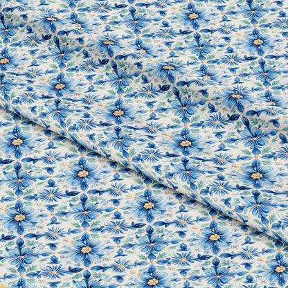 Blue Handpainted Tiles Pattern 1 Quilting Cotton Fabric