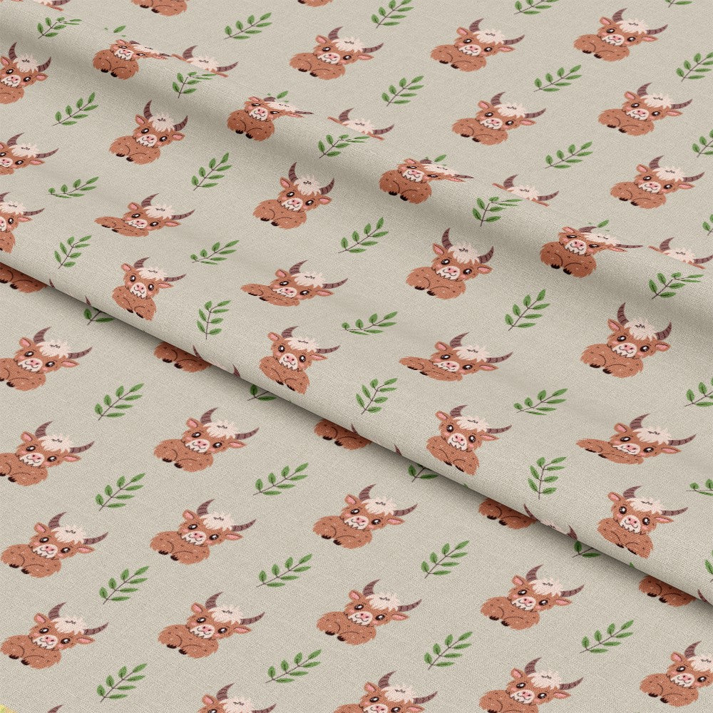 Cute Baby Highland Cows Pattern 3 Quilting Cotton Fabric