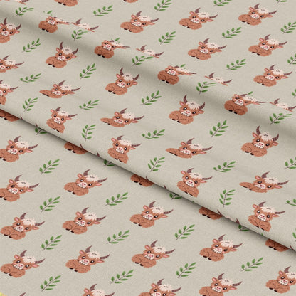 Cute Baby Highland Cows Pattern 3 Quilting Cotton Fabric