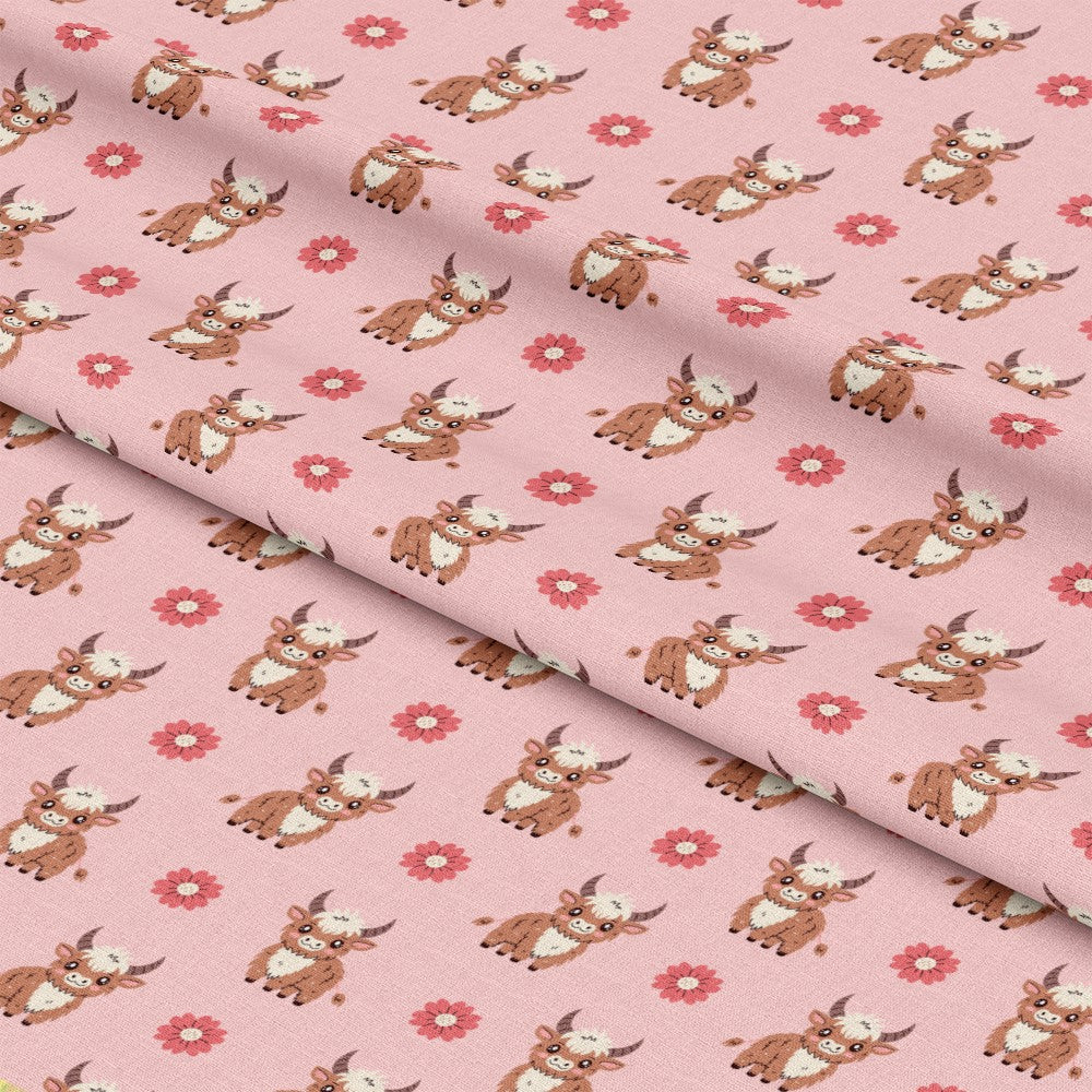 Cute Baby Highland Cows Pattern 5 Quilting Cotton Fabric
