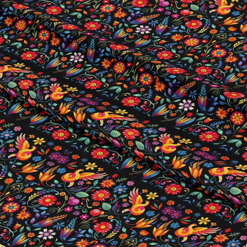 - Mexican Floral Fiesta Pattern 3 Quilting Cotton Fabric  
- colorful floral design  
- vibrant flowers  
- red, yellow, orange, blue, green  
- intricate botanical motifs  
- folk art style  
- quilting fabric  
- cotton material  
- bright decorative print  
- festive, traditional Mexican inspired