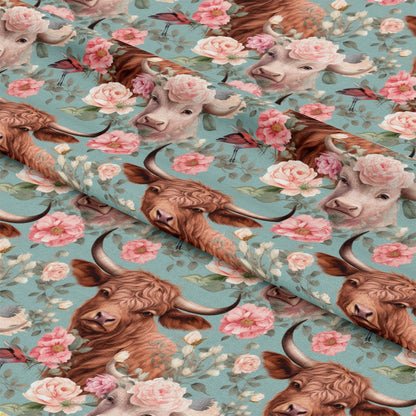 Vintage Highland Cows Pattern 7 Quilting Cotton Fabric