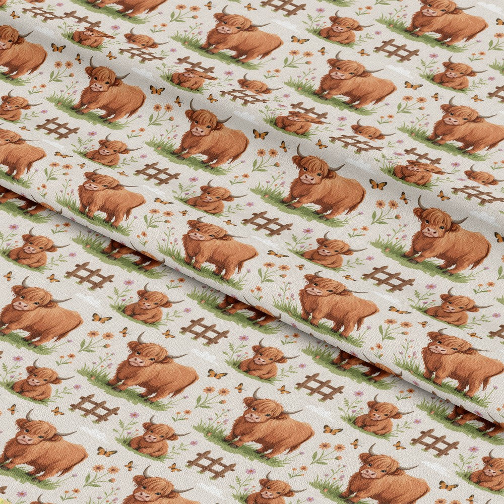 Cartoon Highland Cows Pattern 8 Quilting Cotton Fabric