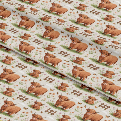 Cartoon Highland Cows Pattern 8 Quilting Cotton Fabric