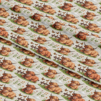 Cartoon Highland Cows Pattern 5 Quilting Cotton Fabric