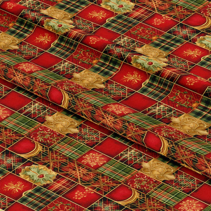 Red Green Gold Christmas Pattern 8 Quilting Cotton Fabric