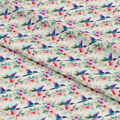 Watercolor Hummingbirds and Hibiscus Pattern 1 Quilting Cotton Fabric