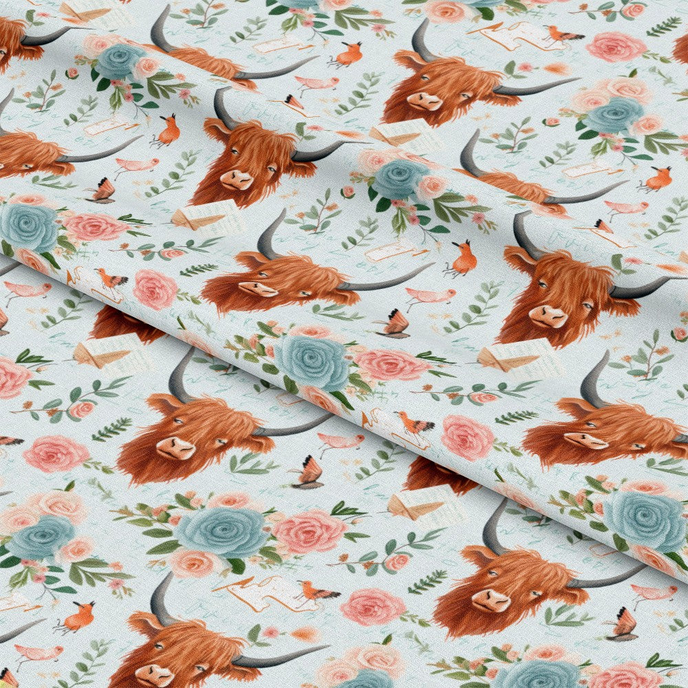 Handdrawn Highland Cows Pattern 8 Quilting Cotton Fabric