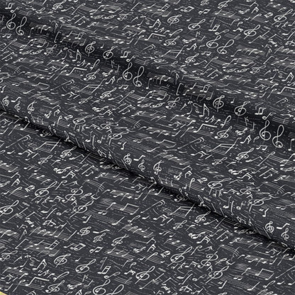 - Handwritten Music Pattern 4 Quilting Cotton Fabric  
- Black background  
- White musical notes  
- Treble clef symbols  
- Sheet music design  
- Cotton textile  
- Quilting material  
- Artistic music theme  
- Soft fabric texture  
- Decorative music motif