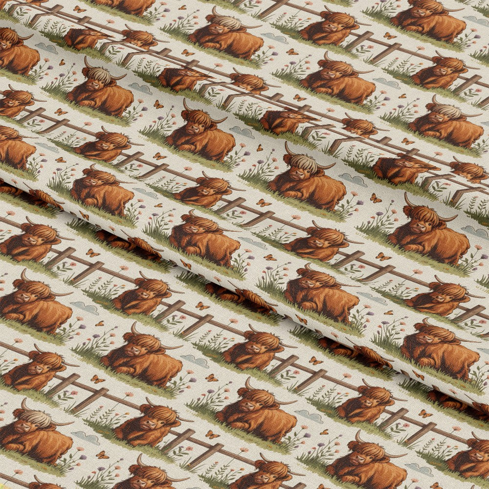 Cartoon Highland Cows Pattern 6 Quilting Cotton Fabric