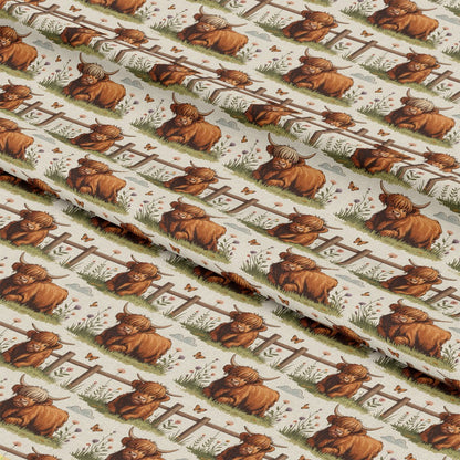 Cartoon Highland Cows Pattern 6 Quilting Cotton Fabric