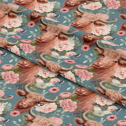 Vintage Highland Cows Pattern 6 Quilting Cotton Fabric
