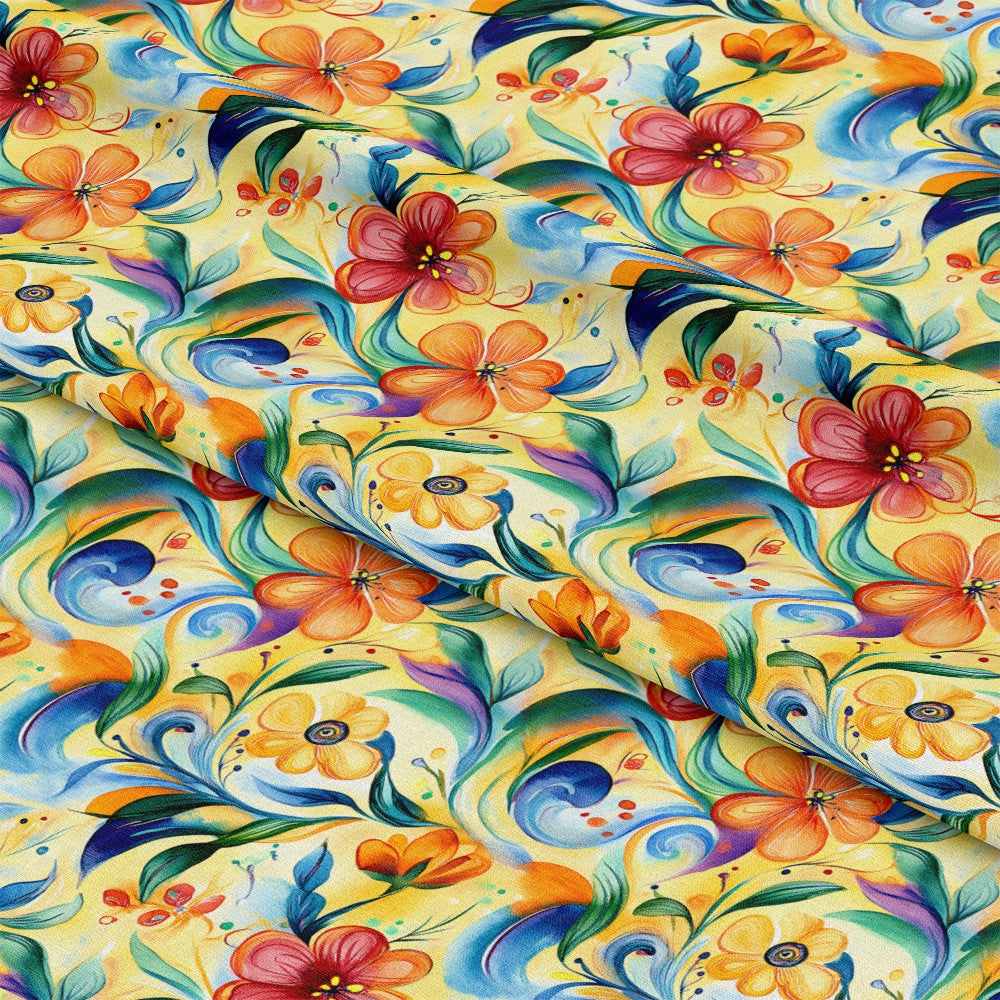 Vibrant Abstract Floral Art Pattern 3 Quilting Cotton Fabric