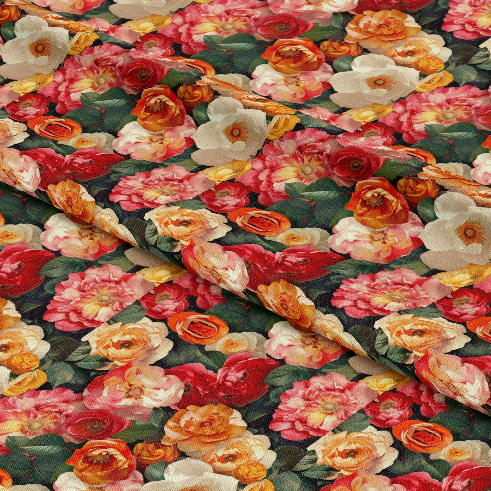 Realistic Flower Patch Pattern 8 Quilting Cotton Fabric