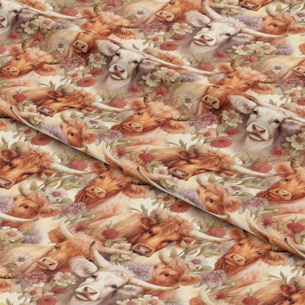 Pretty Highland Cows Pattern 5 Quilting Cotton Fabric