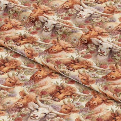 Pretty Highland Cows Pattern 5 Quilting Cotton Fabric