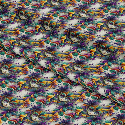 - French Quarter Mardi Gras Pattern 1 Quilting Cotton Fabric  
- colorful  
- Mardi Gras mask  
- purple  
- green  
- yellow  
- festive  
- decorative  
- cotton  
- quilting  
- fabric