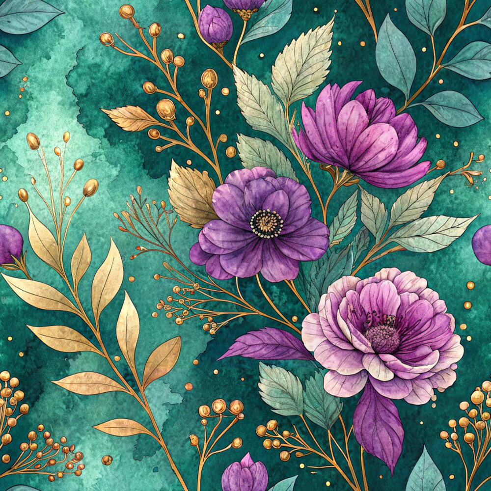 Teal and Purple Floral Fat Quarter Bundle
