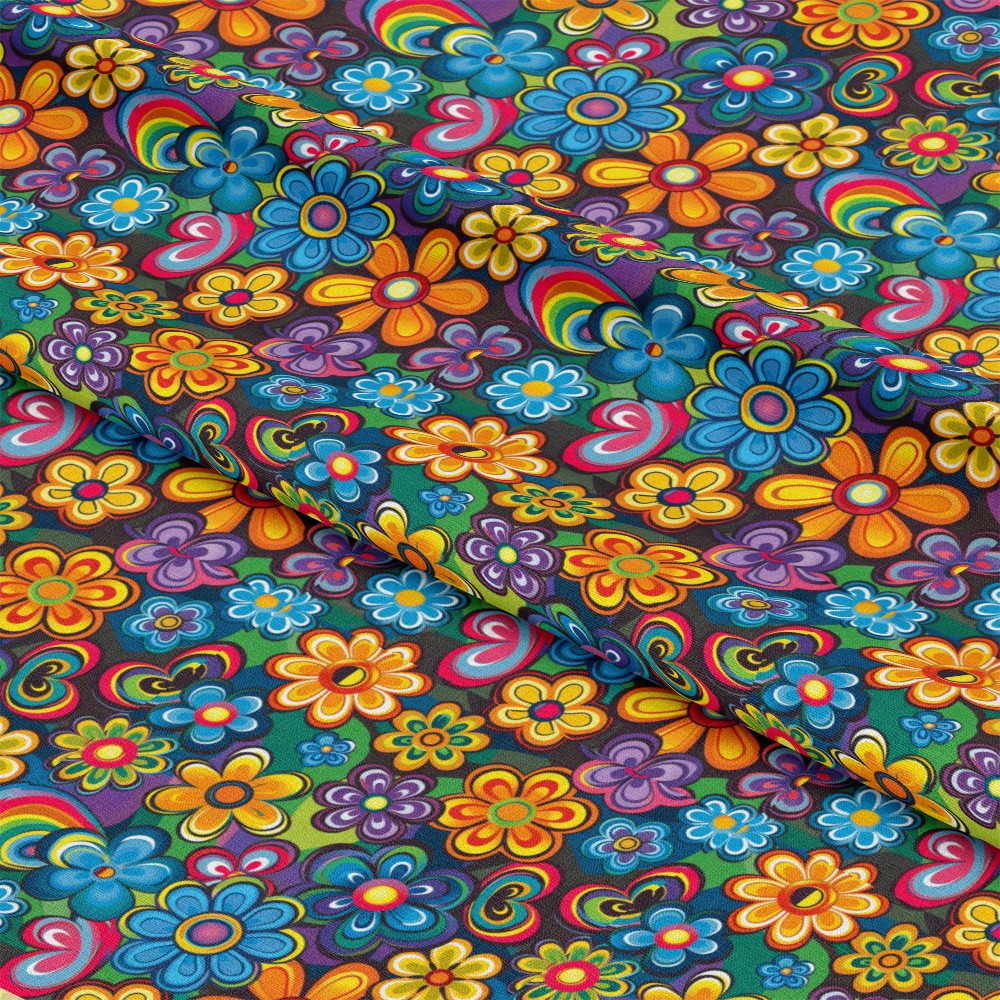 Rainbow Hippie Flowers Pattern 8 Quilting Cotton Fabric
